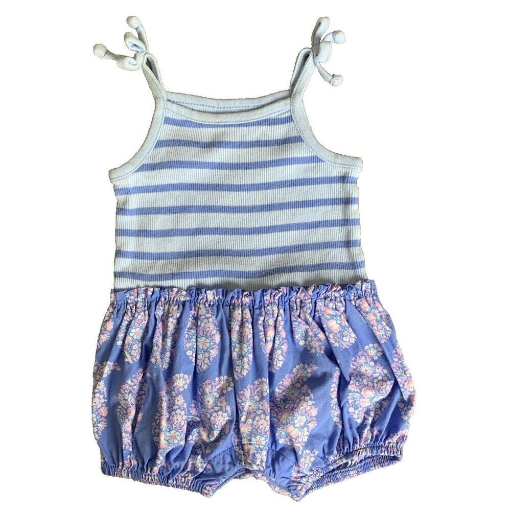 Baby Gap Sleeveless Romper Knit Woven Blue Paisley Stripe Girls 0-3 Month‎